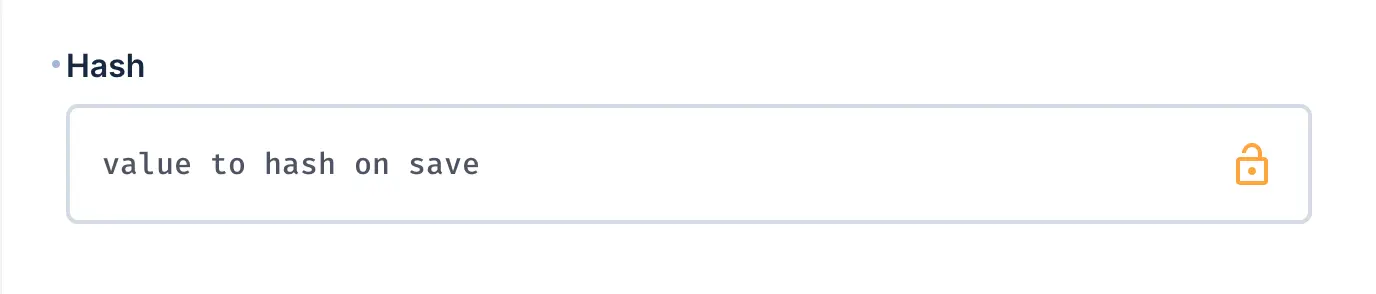 Form text input. Value is "value to hash on save"
