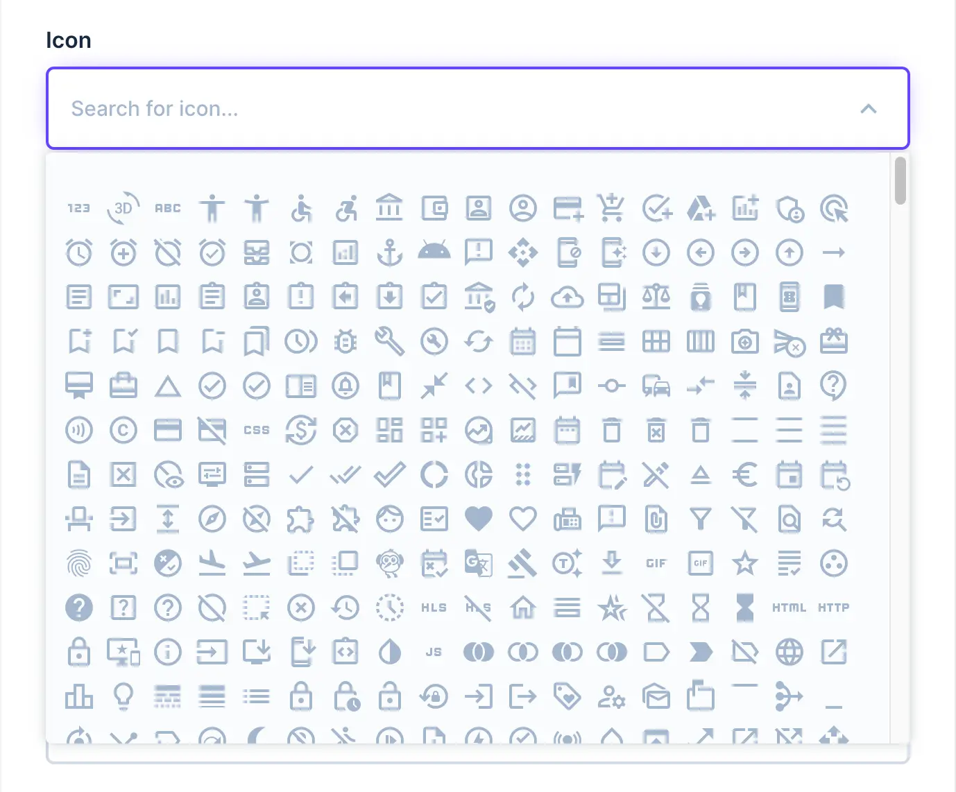 A select input with a dropdown grid of icon choices.