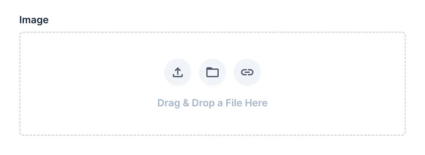 A file type form input where user can pick from three options: "Upload File From Device", "Choose Files from Library", "Import File from URL"
