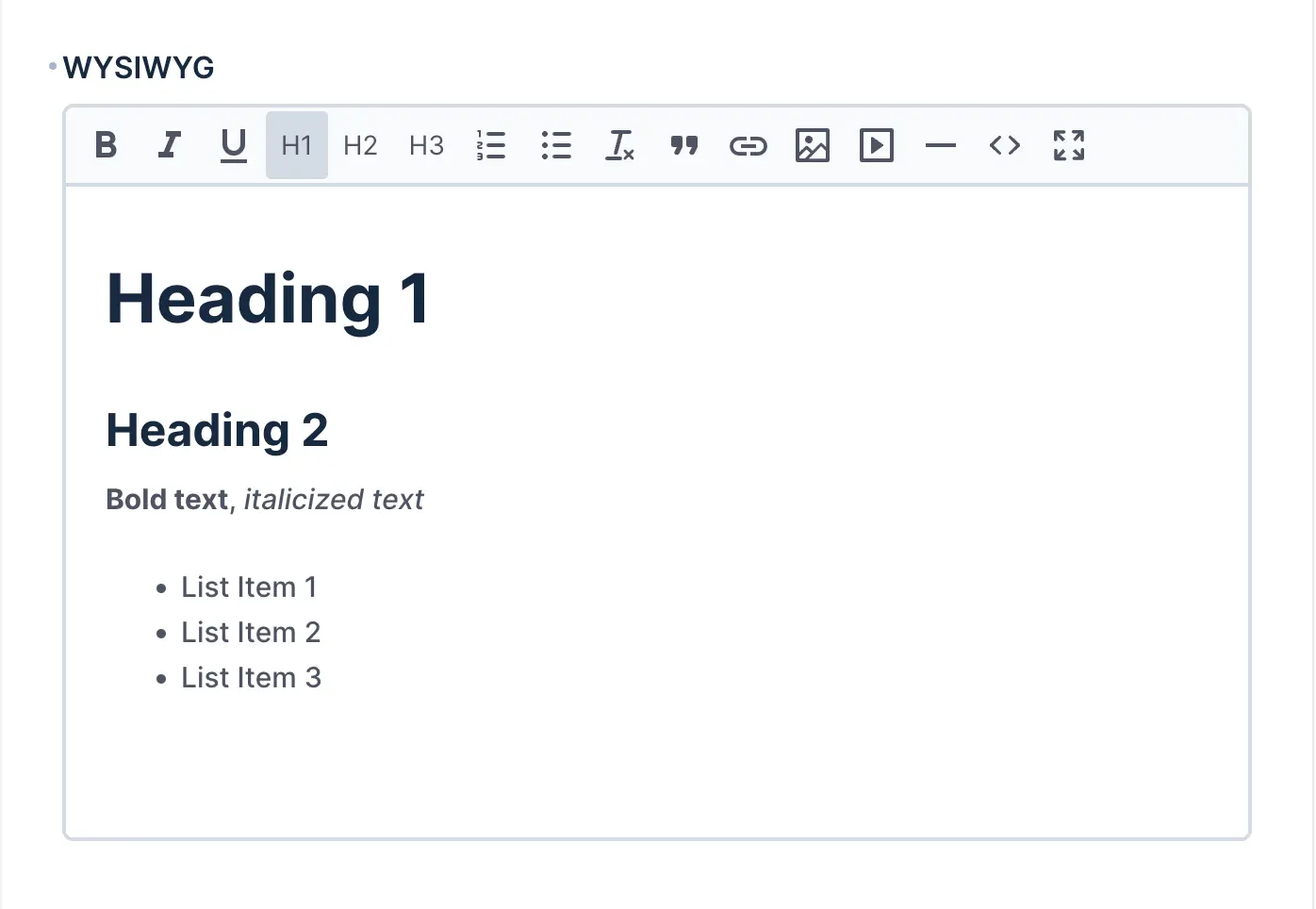 A What You See Is What You Get (WYSIWYG) form input that has a toolbar for formatting