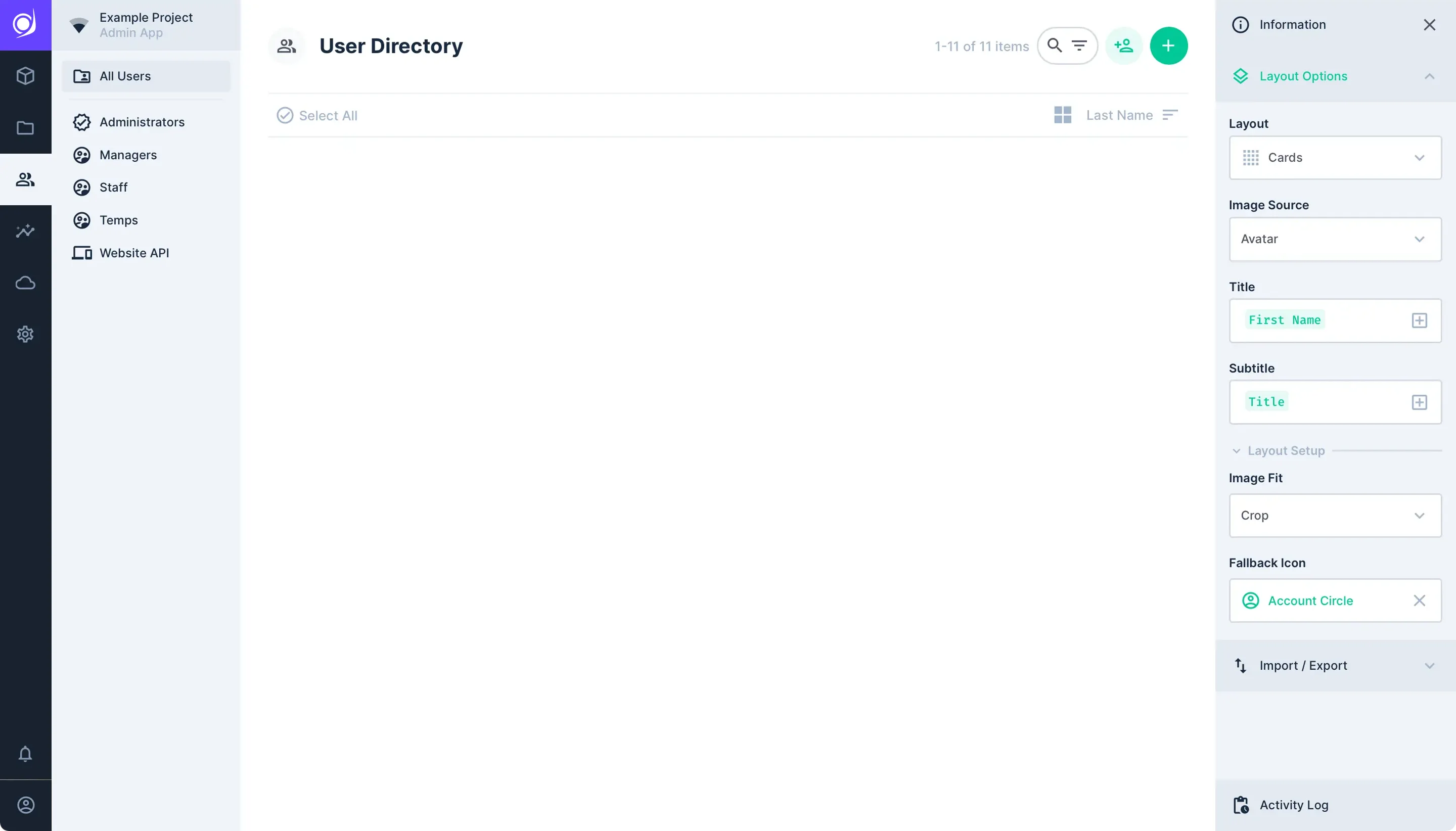User Directory Layout Options